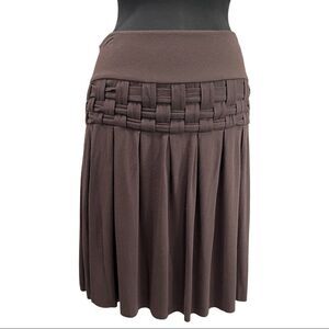 deletta Brown Jersey Knit Pleated Skirt Sz M